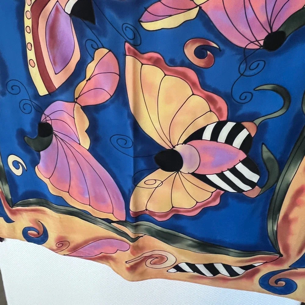 Vintage Silk Scapes Handpainted Silk Scarf Butterfly Colorful Square 32